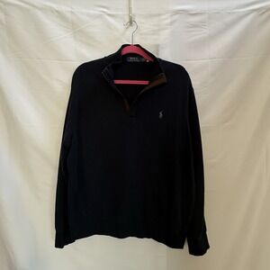 Polo Ralph Lauren 1/4 Zip Pullover Sweater Mens Large L Navy Blue Preppy Pony